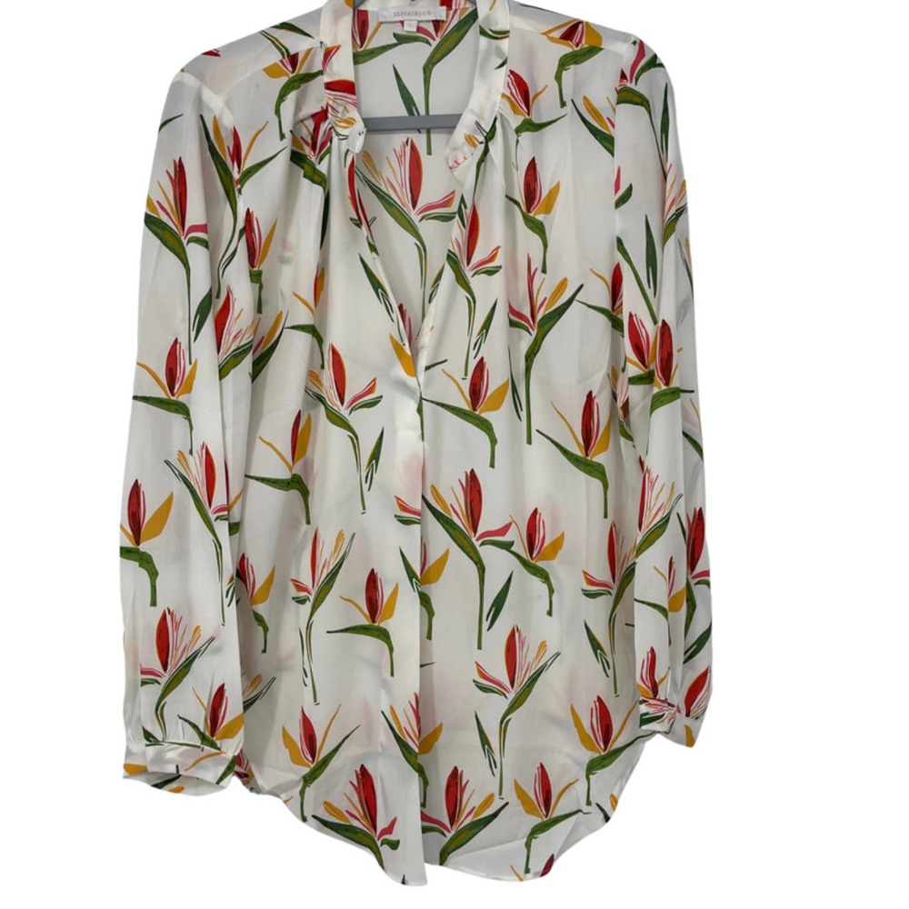 OLIVACEOUS WHITE WITH COLORFUL FLORAL DESIGN LIGHTWEIGHT PULLOVER TOP SIZE LARGE